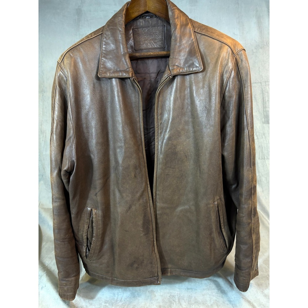VTG Brandini Jacket Coat Mens Brown Leather Lined Biker Bomber Grunge 90's   L